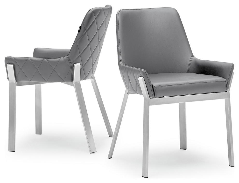 Sydney Leatherette Dining Chair With Brushed Stainless Steel Legs   Contemporary   Dining Chairs   by Zuri Furniture  Houzz