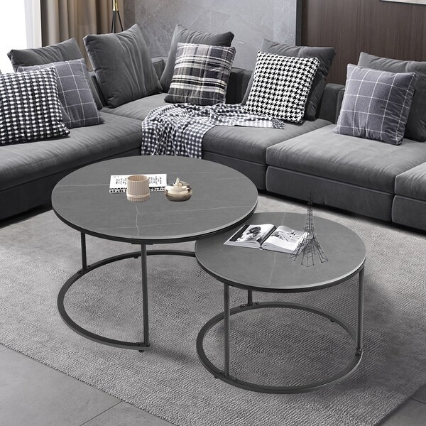 Round Black Grey Nesting Coffee Table (Set of 2)