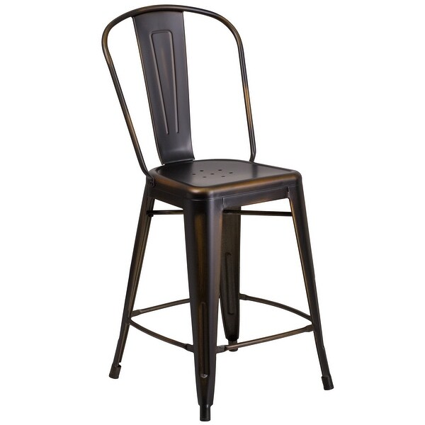 24-inch High Distressed Metal Indoor/Outdoor Counter Height Stool - 17.75