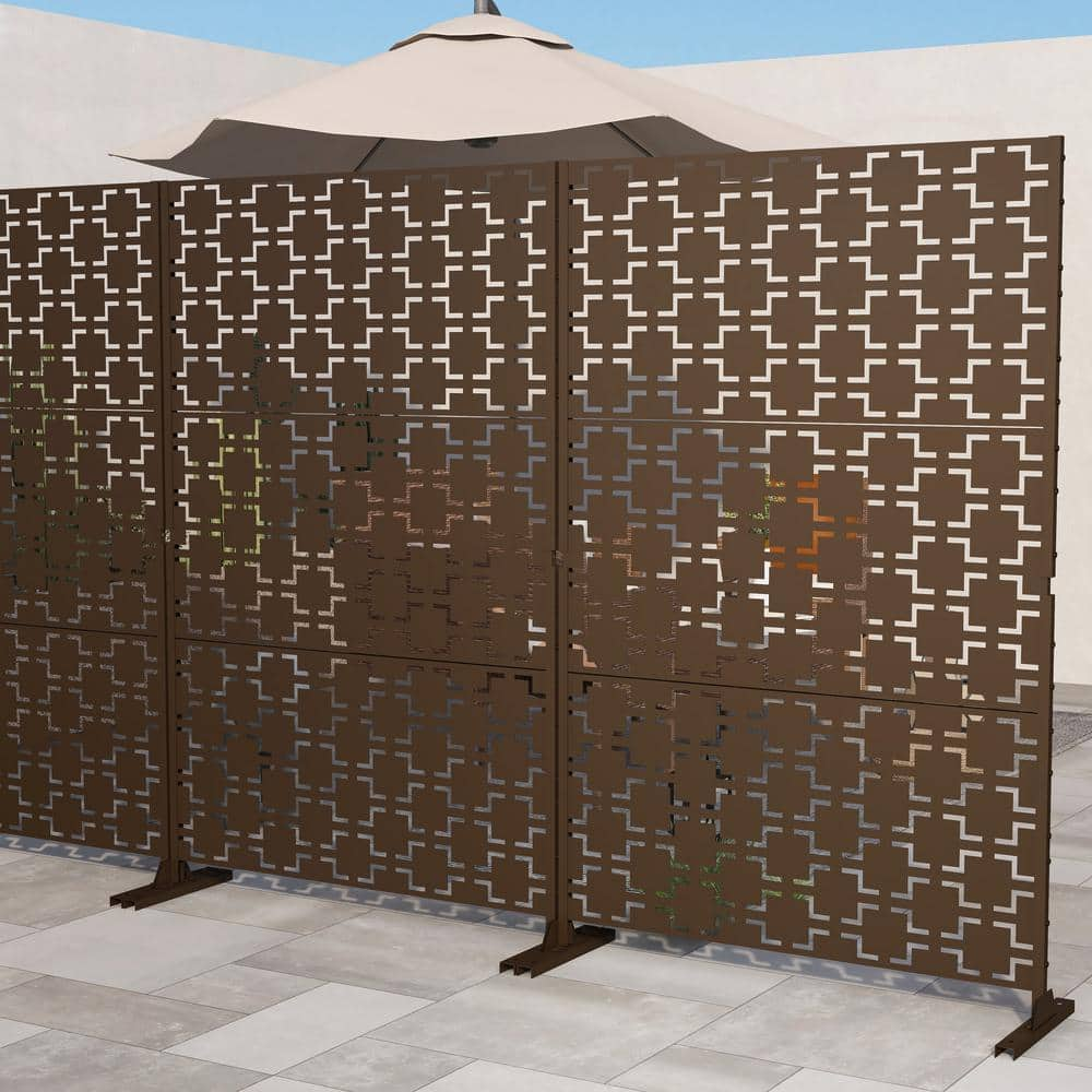 76 in. Galvanized Steel Garden Fence Outdoor Privacy Screen Garden Screen Panels in Brown OS0003-Brown-1