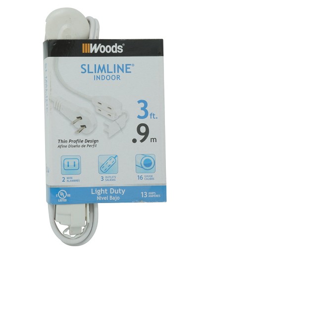 Woods 3 x27 Slimline White Extension Cord