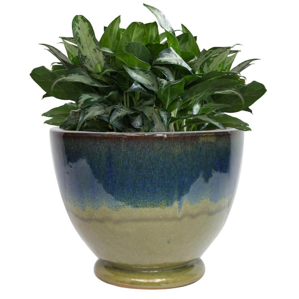 Trendspot 10 in. Caspian Ceramic Urn Planter in Blue/Green CR10747-10A