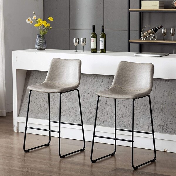 Home Beyond Set of 2 Pcs Synthetic Leather Upholstered Barstools Armless with Metal Frame