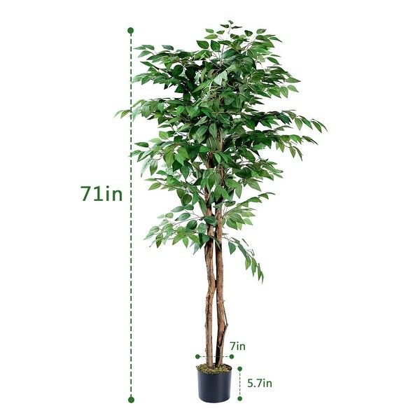 Artificial Ficus Tree with Natural Wood Trunk，Faux Plant for Office Home，Indoor Outdoor Decor，1 Pack