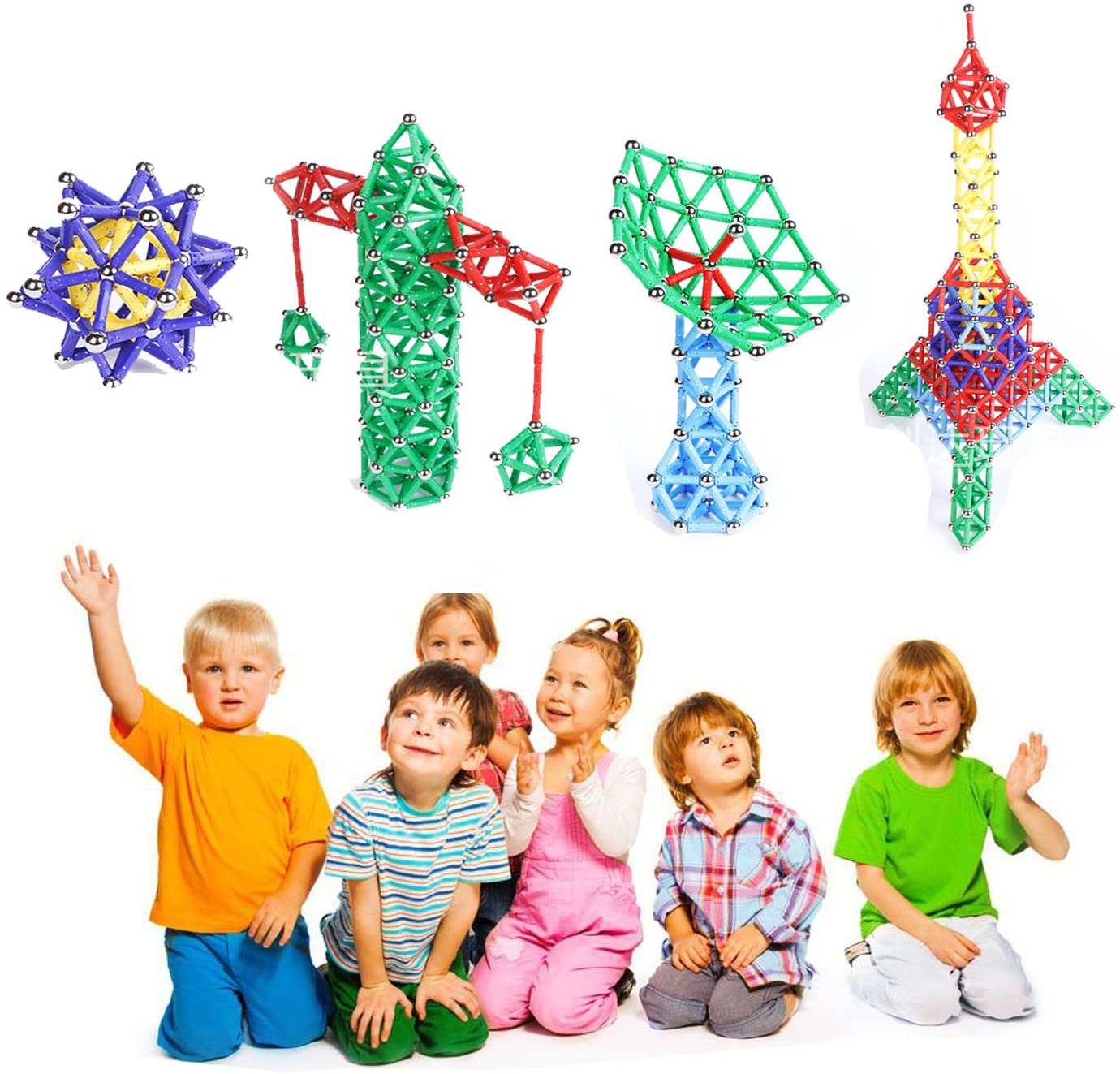 Veatree 160 Pcs Magnetic Building Sticks Blocks Toys， Magnet Educational Toys