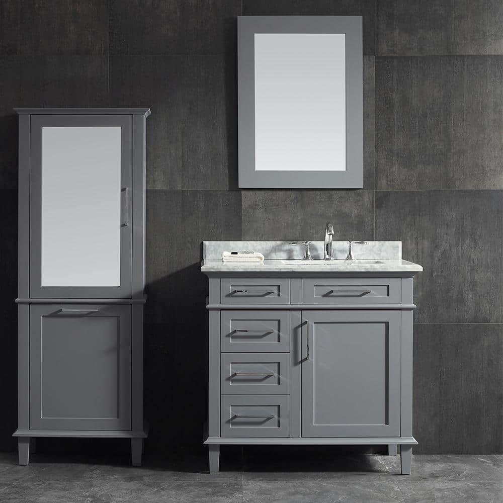 Home Decorators Collection Sonoma 36 in W x 221 in D x 343 in H Freestanding Bath Vanity in Pebble Gray with Carrara Marble Marble Top