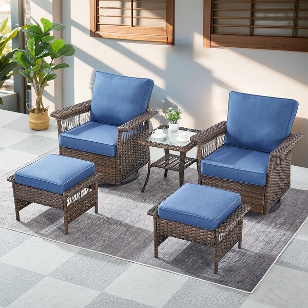 3PCS Outdoor Swivel Gliders Chair Table with Ottoman