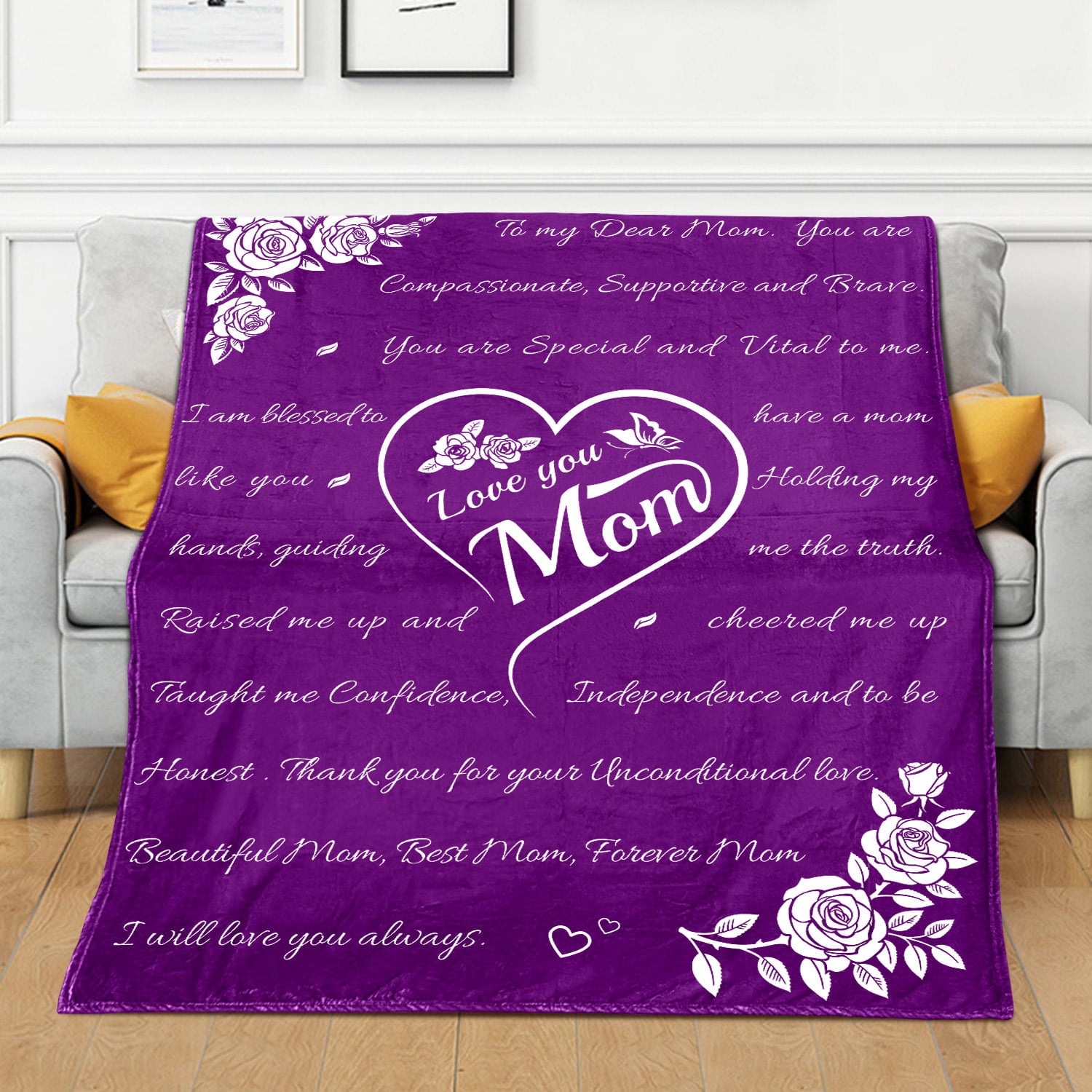 Livhil Mothers Day Gifts for Mom Blanket， I Love You Mom Gifts from Daughter for Mother， Mom Birthday Gifts for Mom， Best Mom Ever Gifts， Throw Blanket 65” x 50” (Purple)