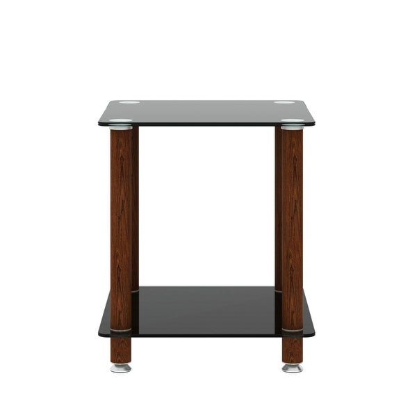 2-tiers Storage Shelf End Table Modern Rectangle Side Table with Metal Tube Legs Sofa Table with Tempered Glass Tabletop