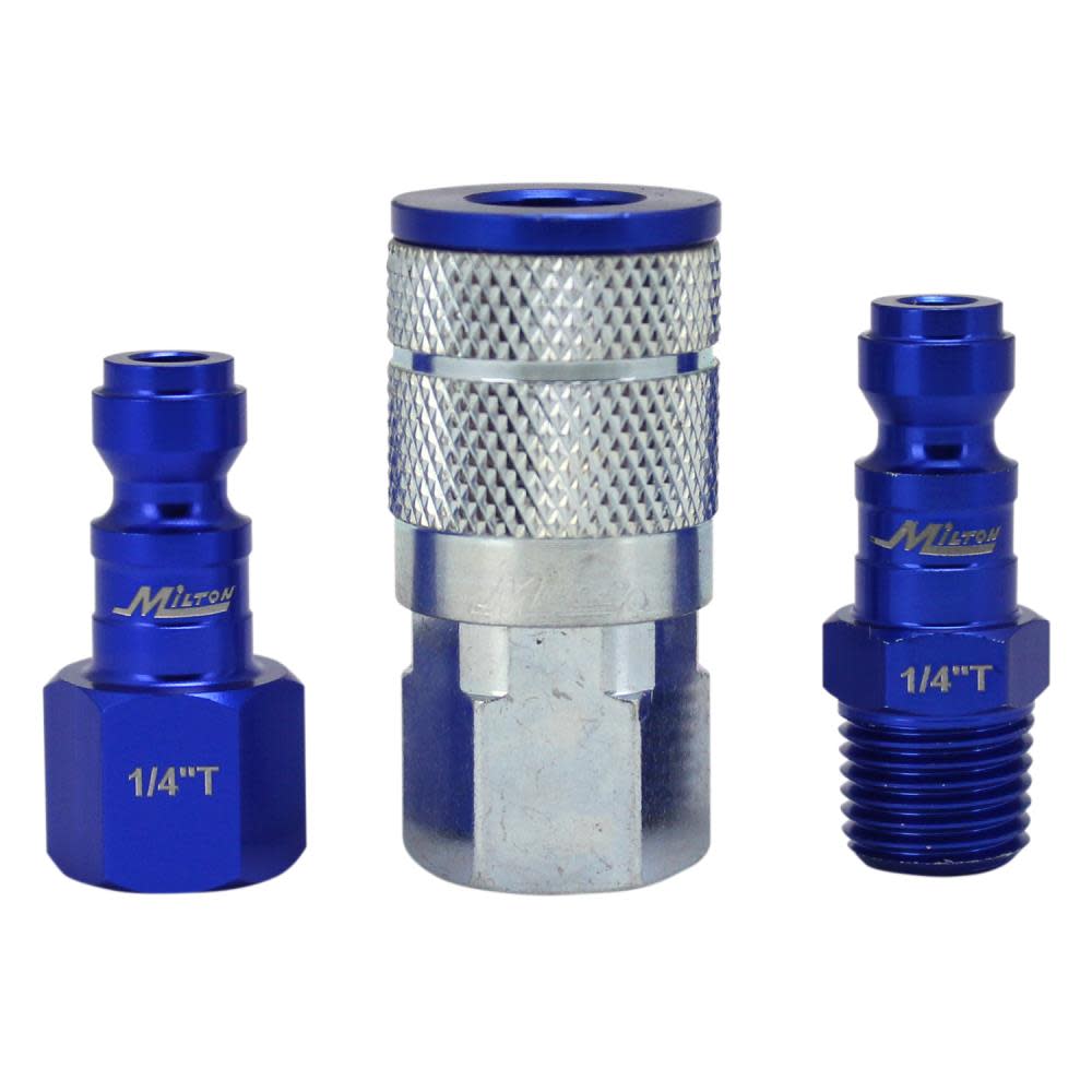 ColorFit® by Milton® S-303TKIT Coupler and Plug Kit ; (T-Style， Blue) ; 1/4 NPT， (3-Piece) ;