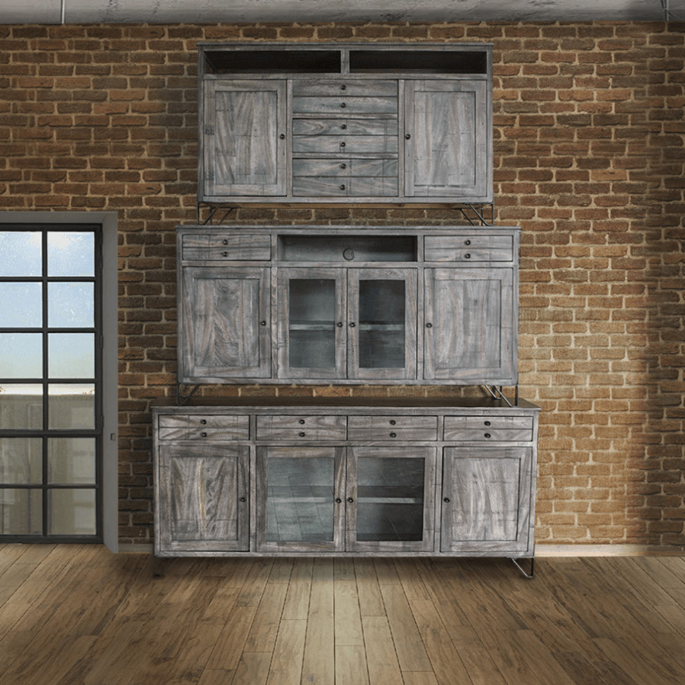 70 quotGray Solid Wood Cabinet Enclosed Storage Distressed TV Stand   Industrial   Entertainment Centers And Tv Stands   by HomeRoots  Houzz