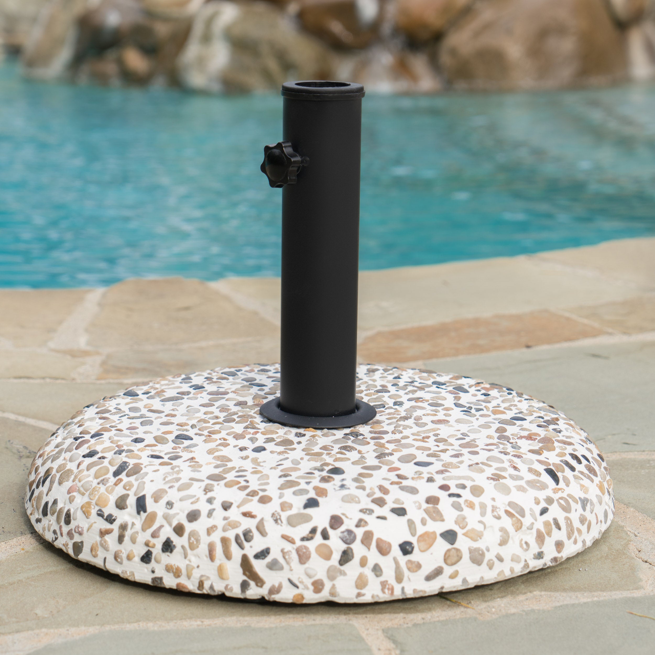 Mohave Outdoor Colorful Stone Concrete and Black Steel Unbrella Base