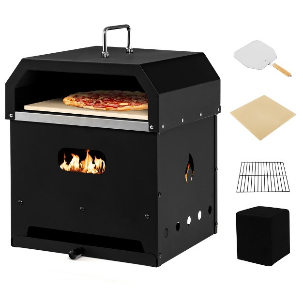 Costway 4 in 1 Multipurpose Outdoor Pizza Oven Wood Fired 2 layer Detachable Oven