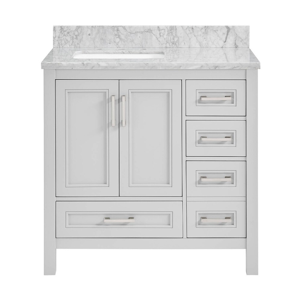 Vines 36 in. Grey Bathroom Vanity with Carrara Marble Top