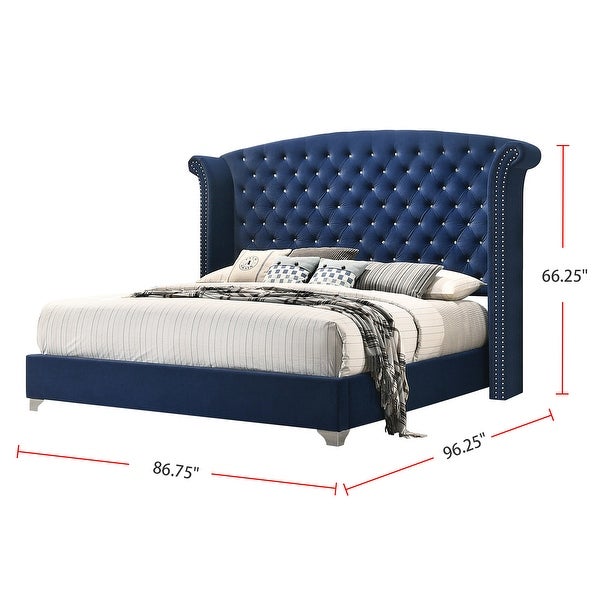 Eastern King Tufted Upholstered Bedroom Set in Blue - - 36135741