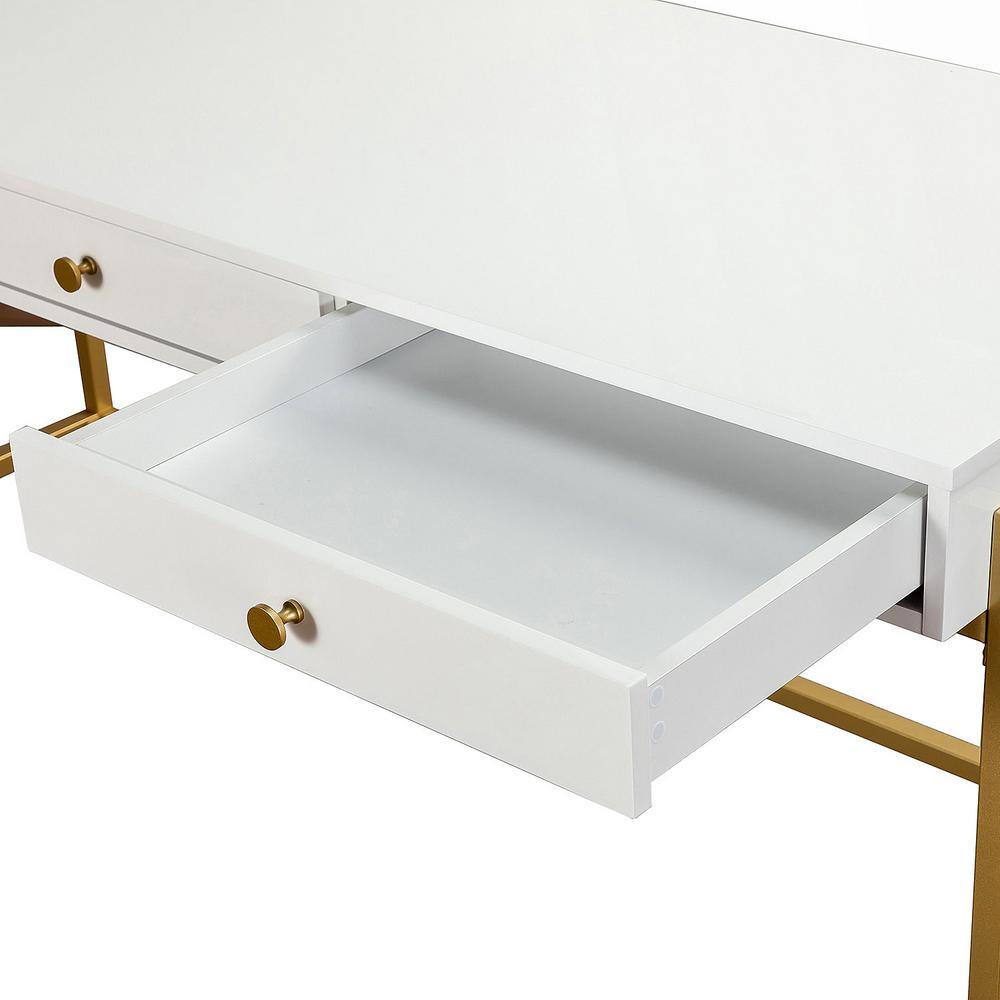 JAYDEN CREATION Zulma White Writing Desk with Golden Base DKHN0066-1