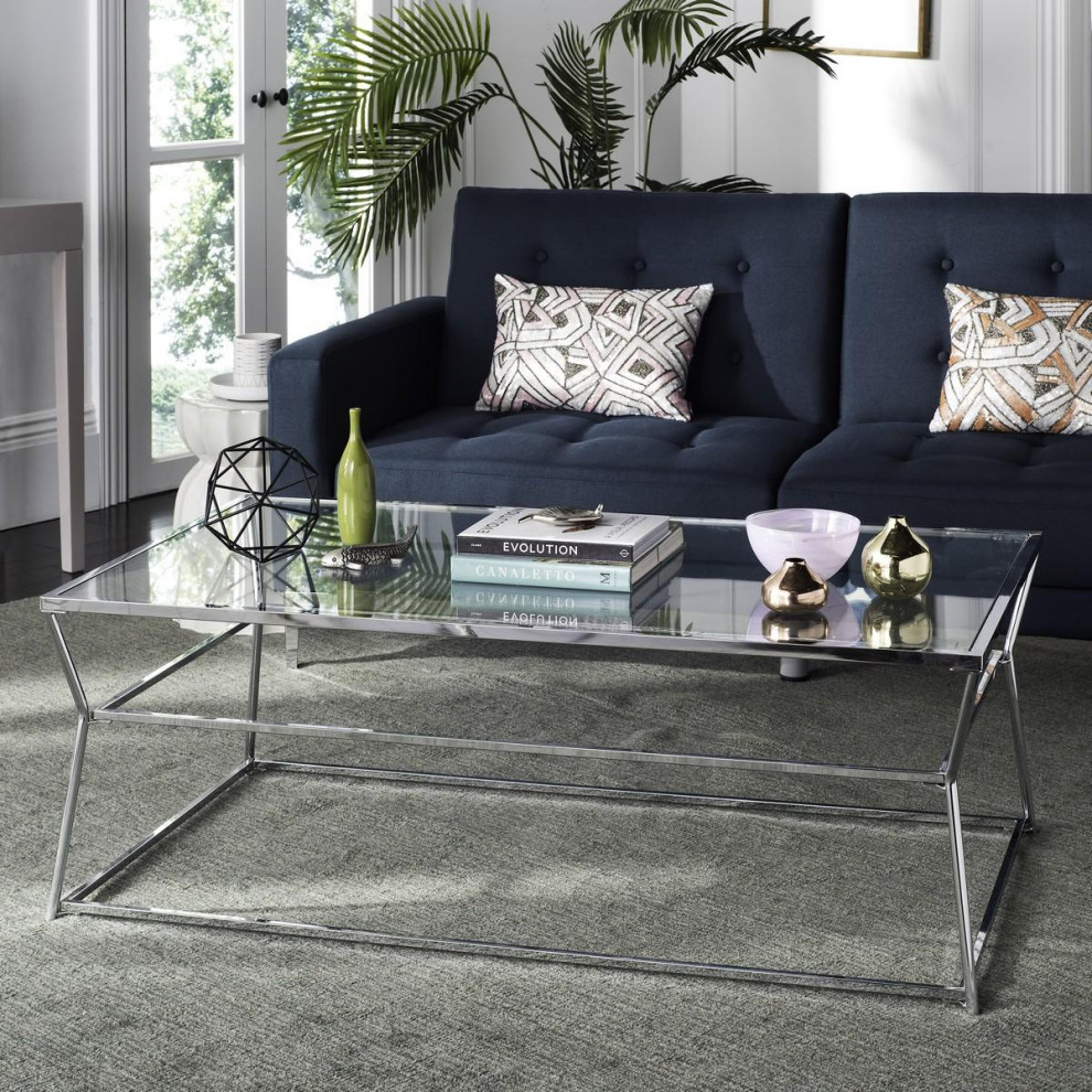 May Glass Coffee Table Chrome   Modern   Coffee Tables   by Virgil Stanis Design  Houzz