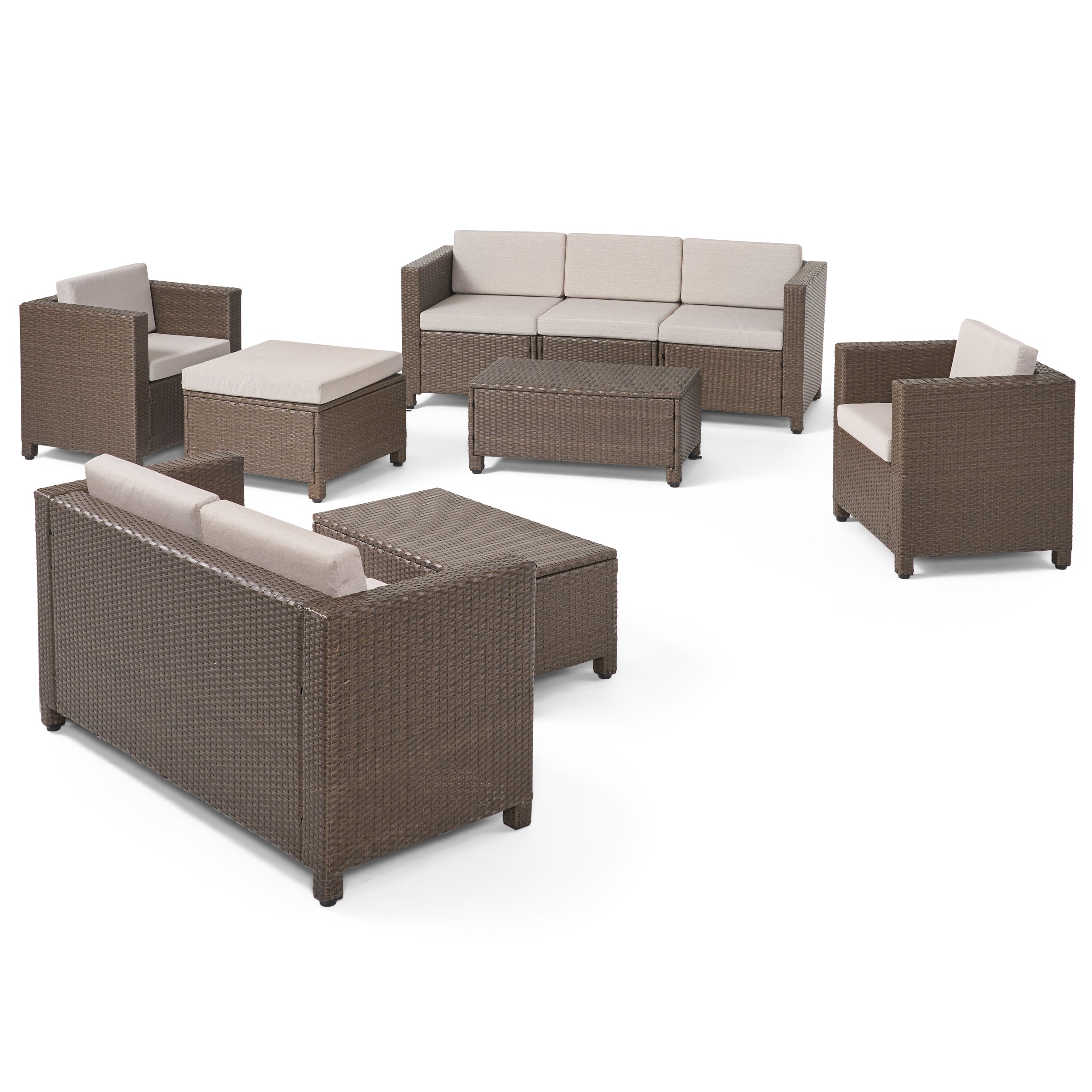 Budva 9pc Outdoor Wicker Sectional Sofa Set w/ Cushions