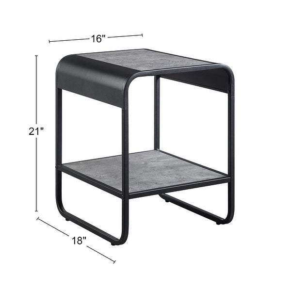 One Open Shelf Rectangular End Table with Metal Frame in Concrete Gray and Black