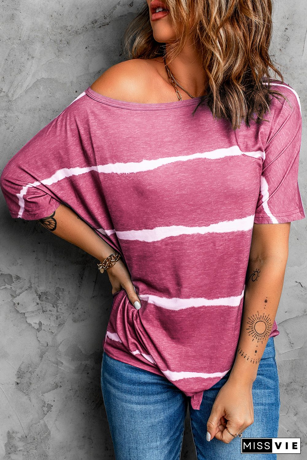 Fuchsia Tie-dye Print Loose T-shirt