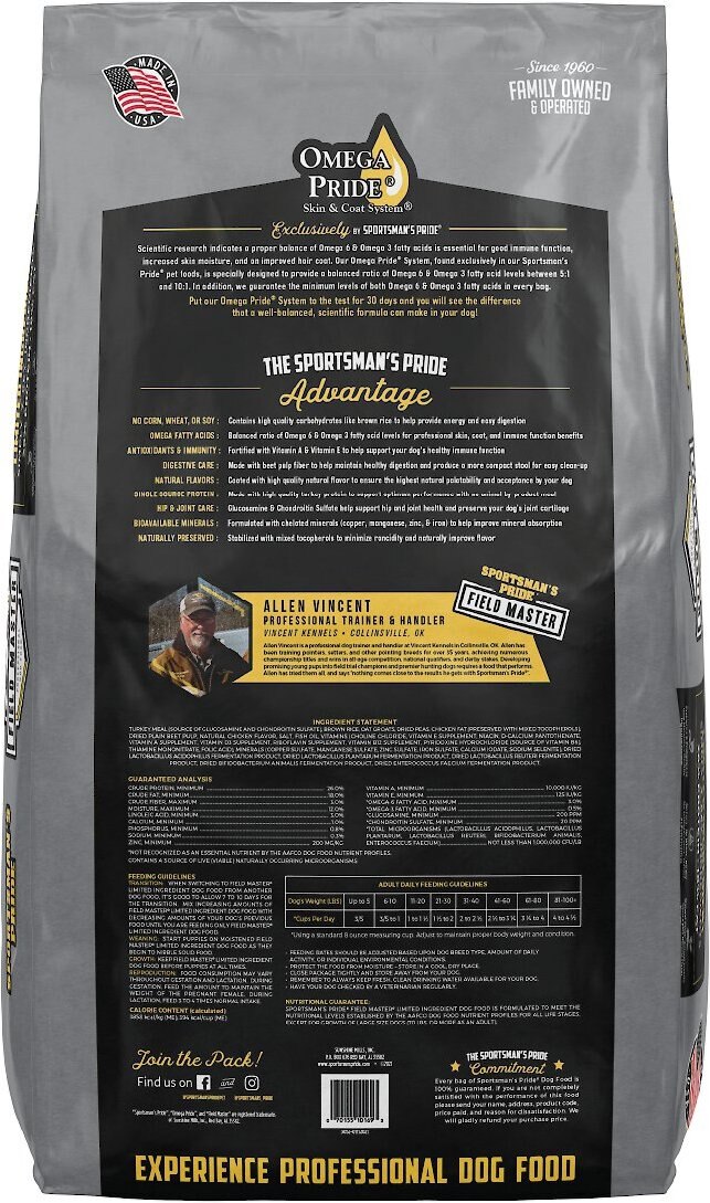 Sportsman's Pride Field Master 26/18 Limited Ingredient Dry Dog Food， 40-lb bag