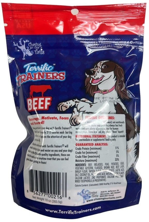 Chasing Our Tails Terrific Trainers Beef Soft and Chewy Dog Treats， 10-oz bag