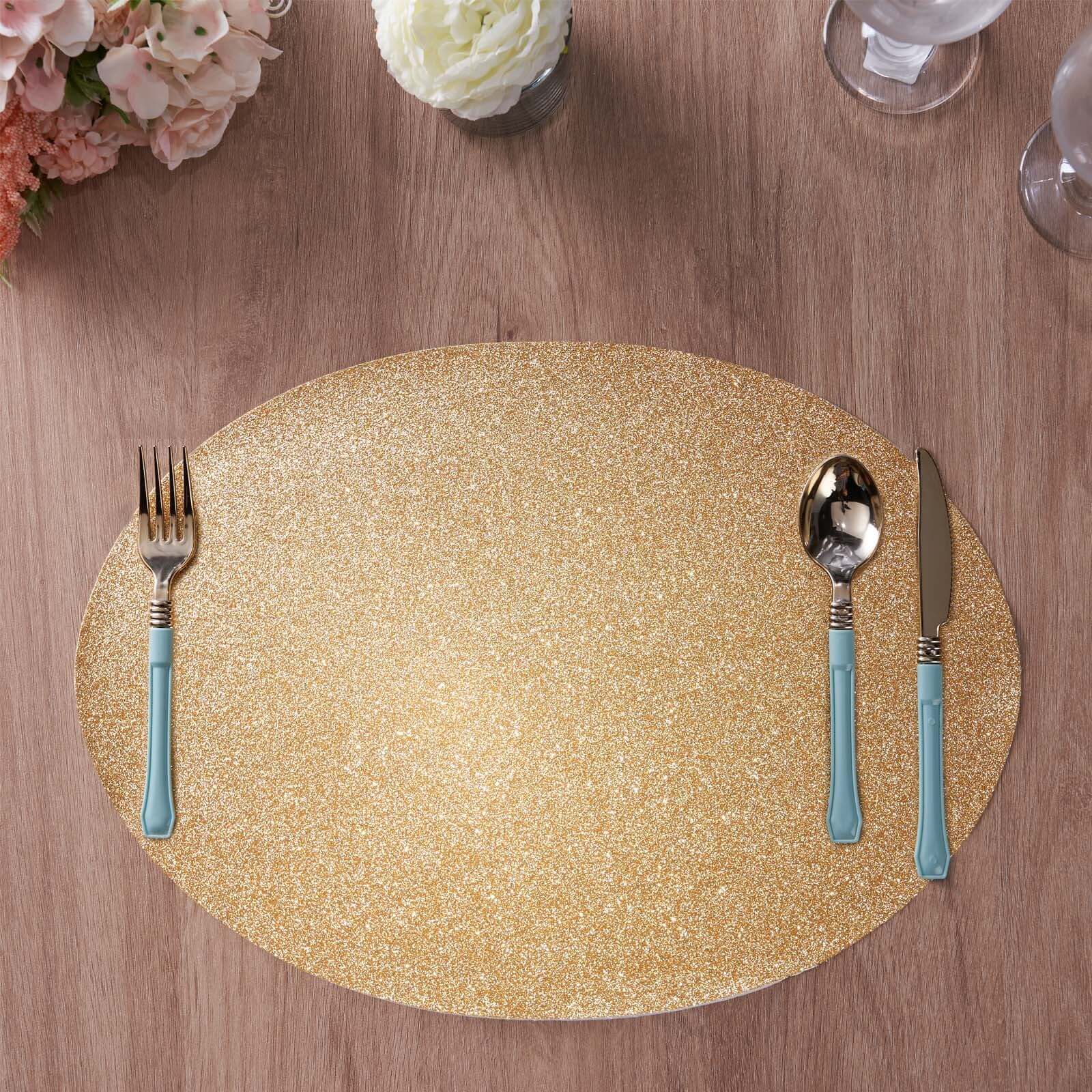 6 Pack Champagne Sparkle Placemats, Non Slip Decorative Oval Glitter Table Mat