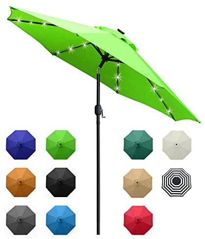 Sunnyglade 9′ Solar LED Lighted Patio Umbrella with 8 Ribs/Tilt Adjustment and Crank Lift System (Black)