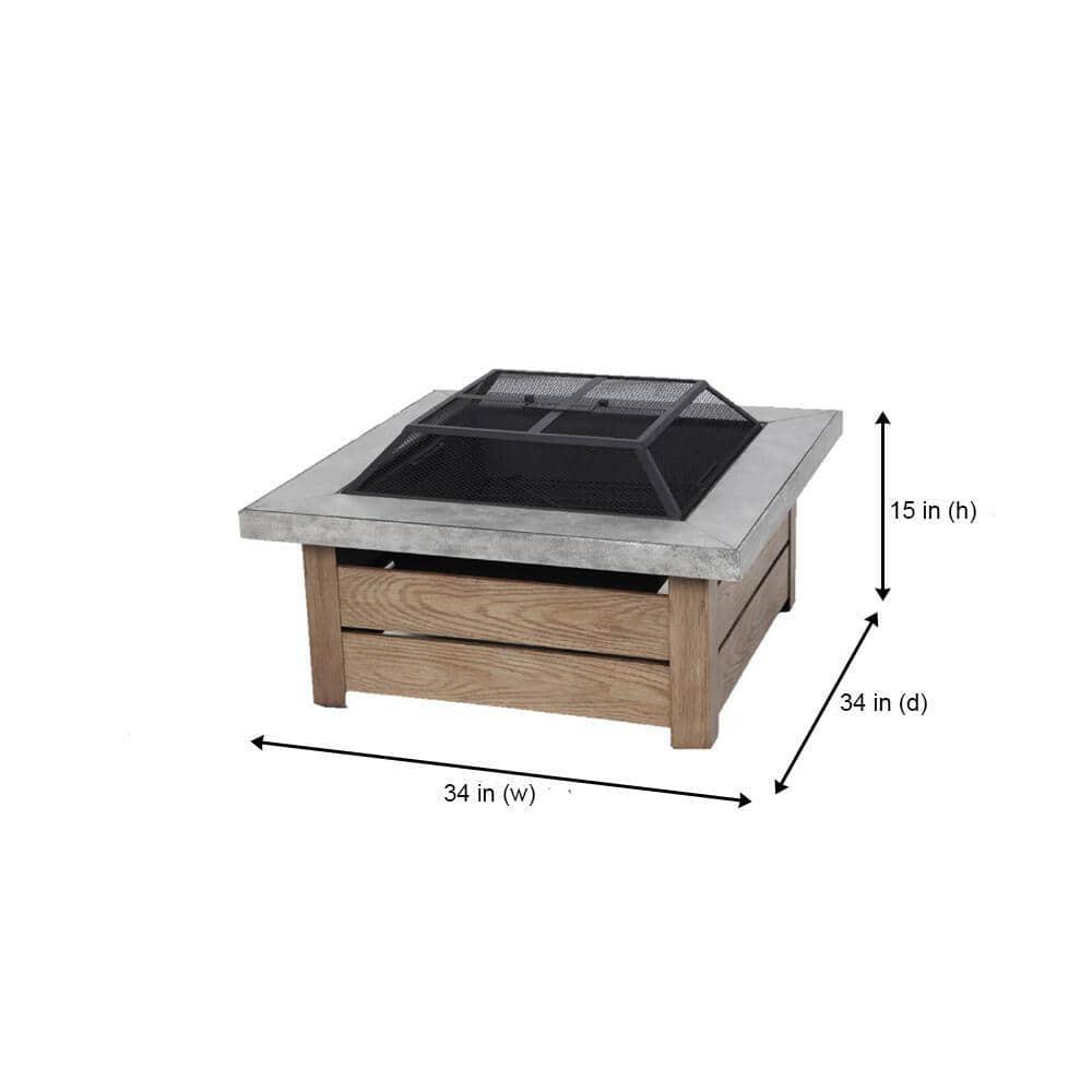 Hampton Bay Stoneham 34 in x 155 in Square Steel Wood Fire Pit with Tile Top