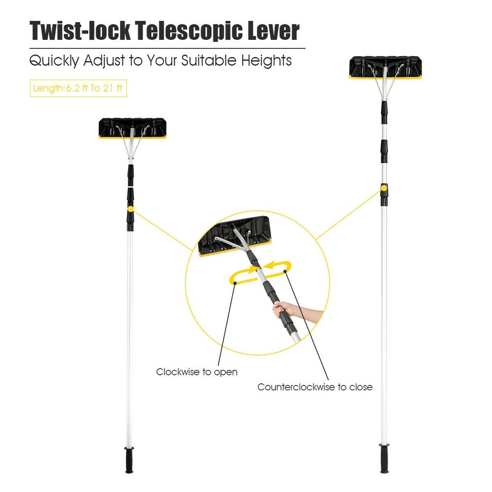 Gymax 21FT Telescoping Snow Roof Rake Large Poly Blade Aluminum Tube   See Details