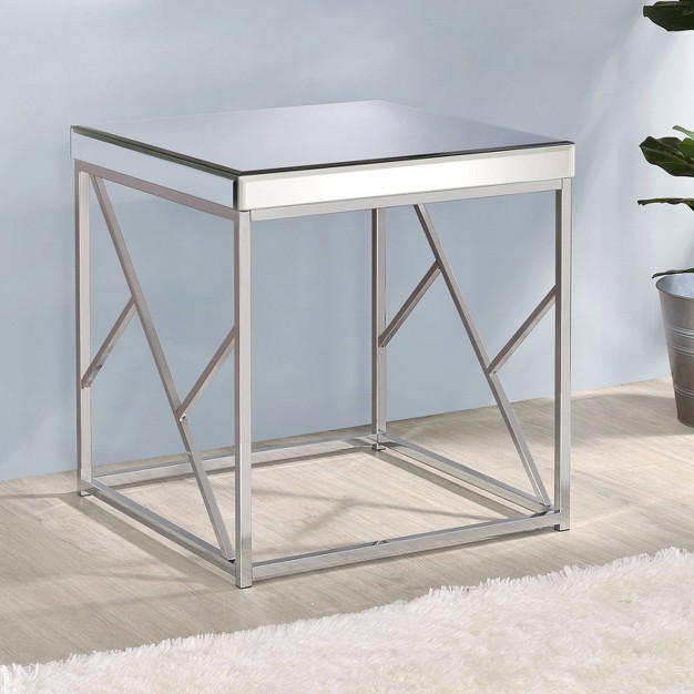 Evelyn Mirror Top End Table Chrome Steve Silver Co