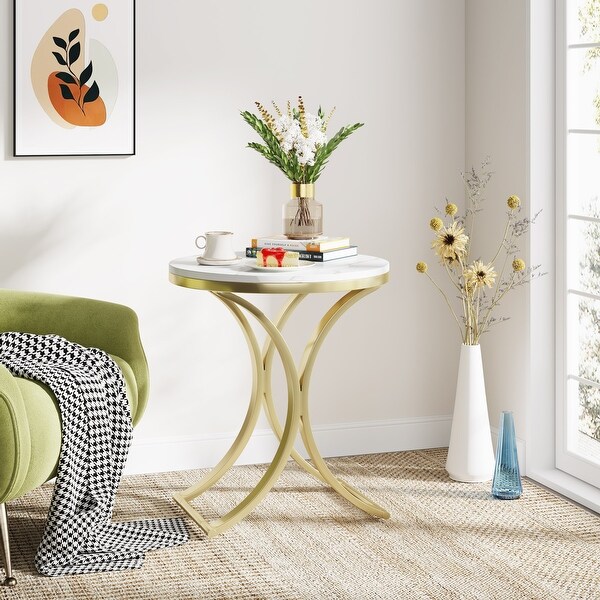 White Gold Side Table Round End Table Modern Small Coffee Table