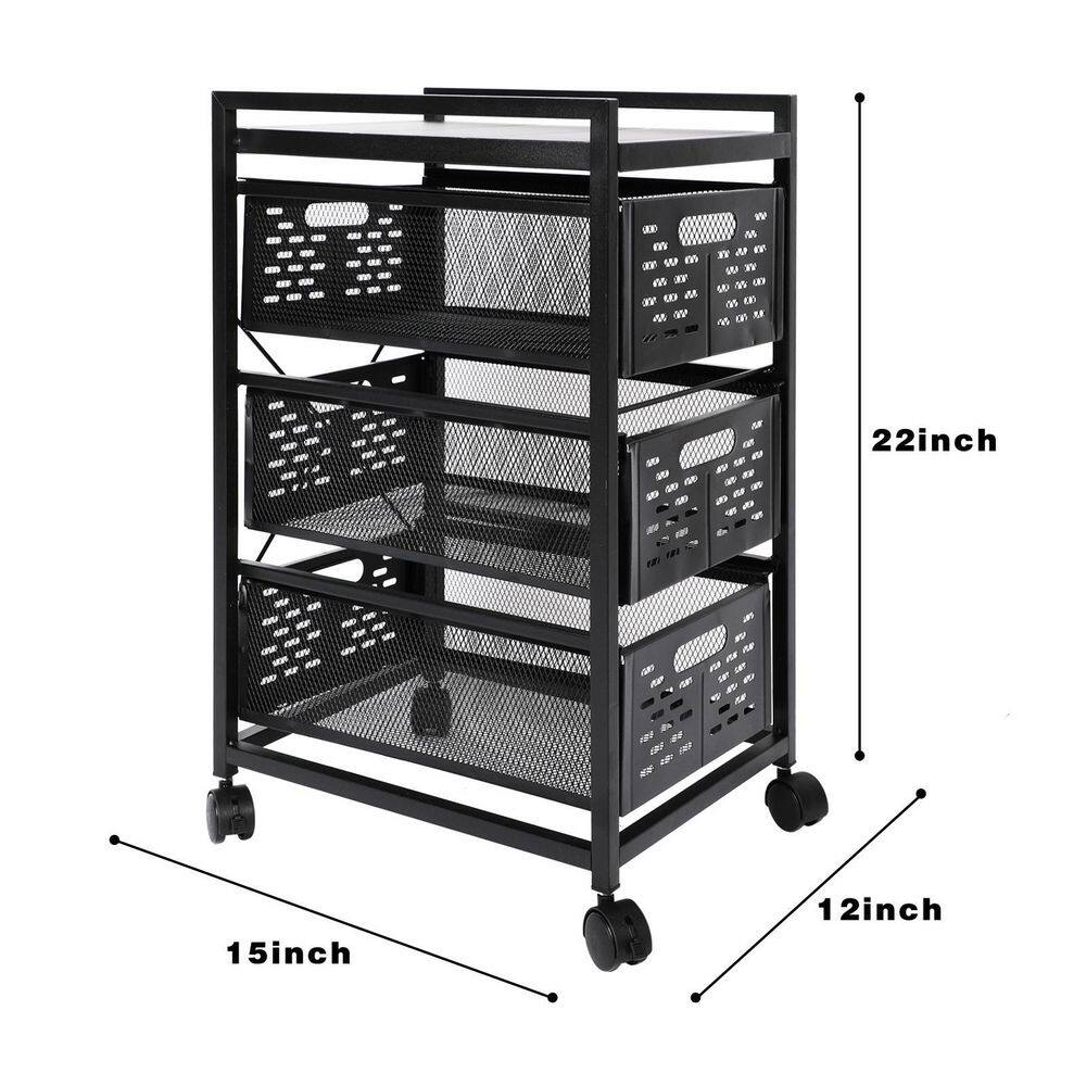 Tatahance Metal Mesh Storage Drawer Cart with Lock on Wheels in Black W113458235-Z