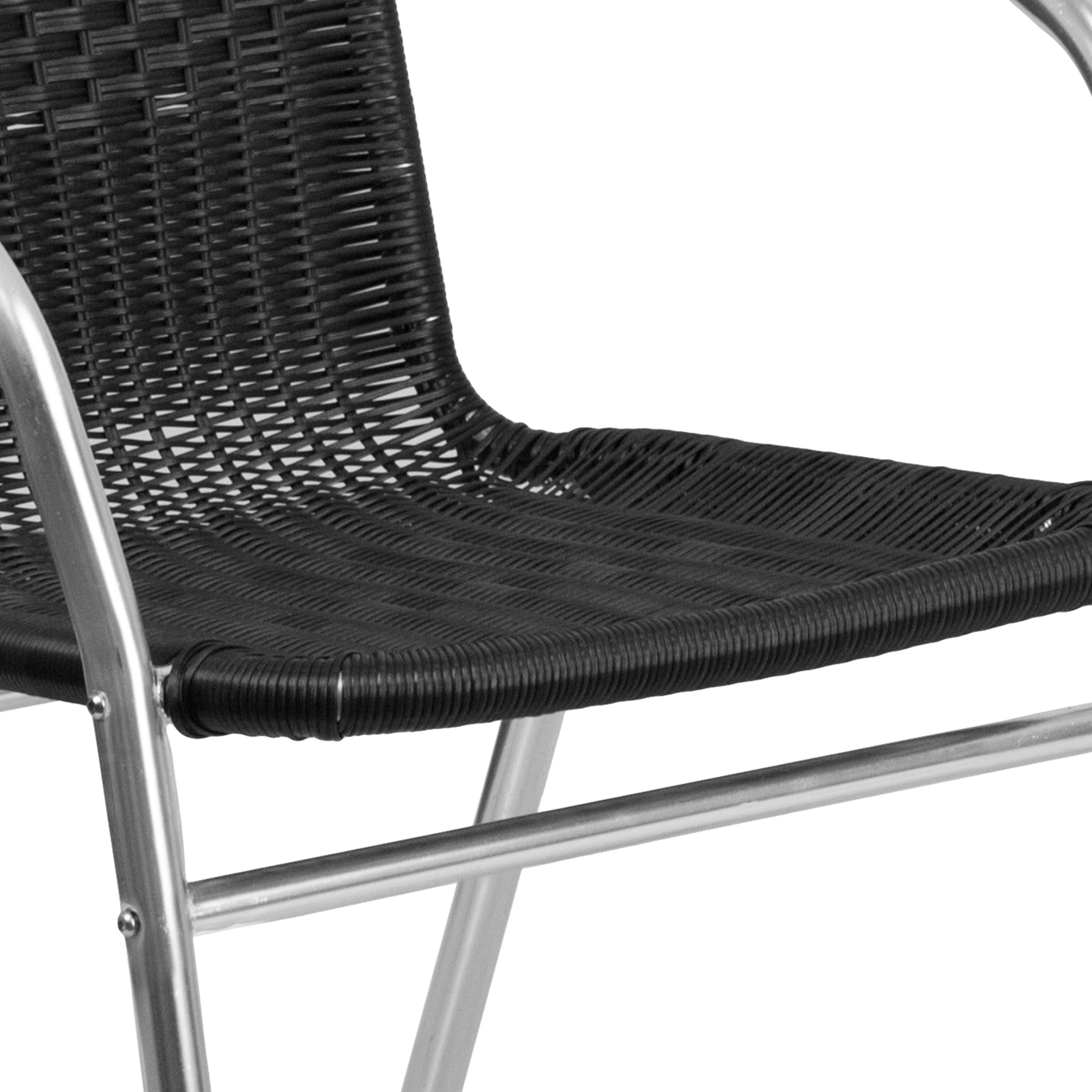 Flash Furniture Commercial Aluminum and Black Rattan Indoor-Outdoor Restaurant Stack Chair