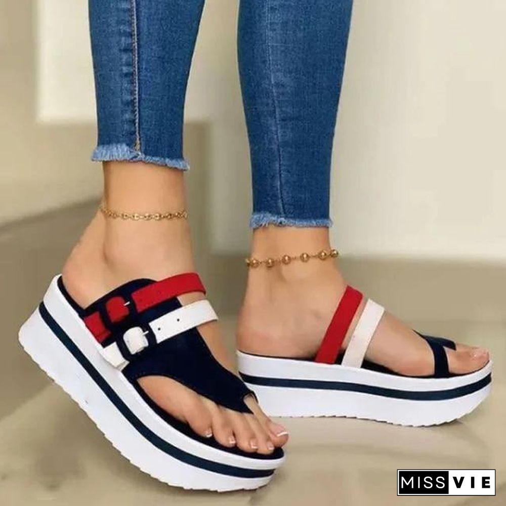 Summer Fashion Women's Wedges Sandals Beach Casual Female Platform Peep Toe Shoes Slingback Lady Mixed Colors Buckle Sandals