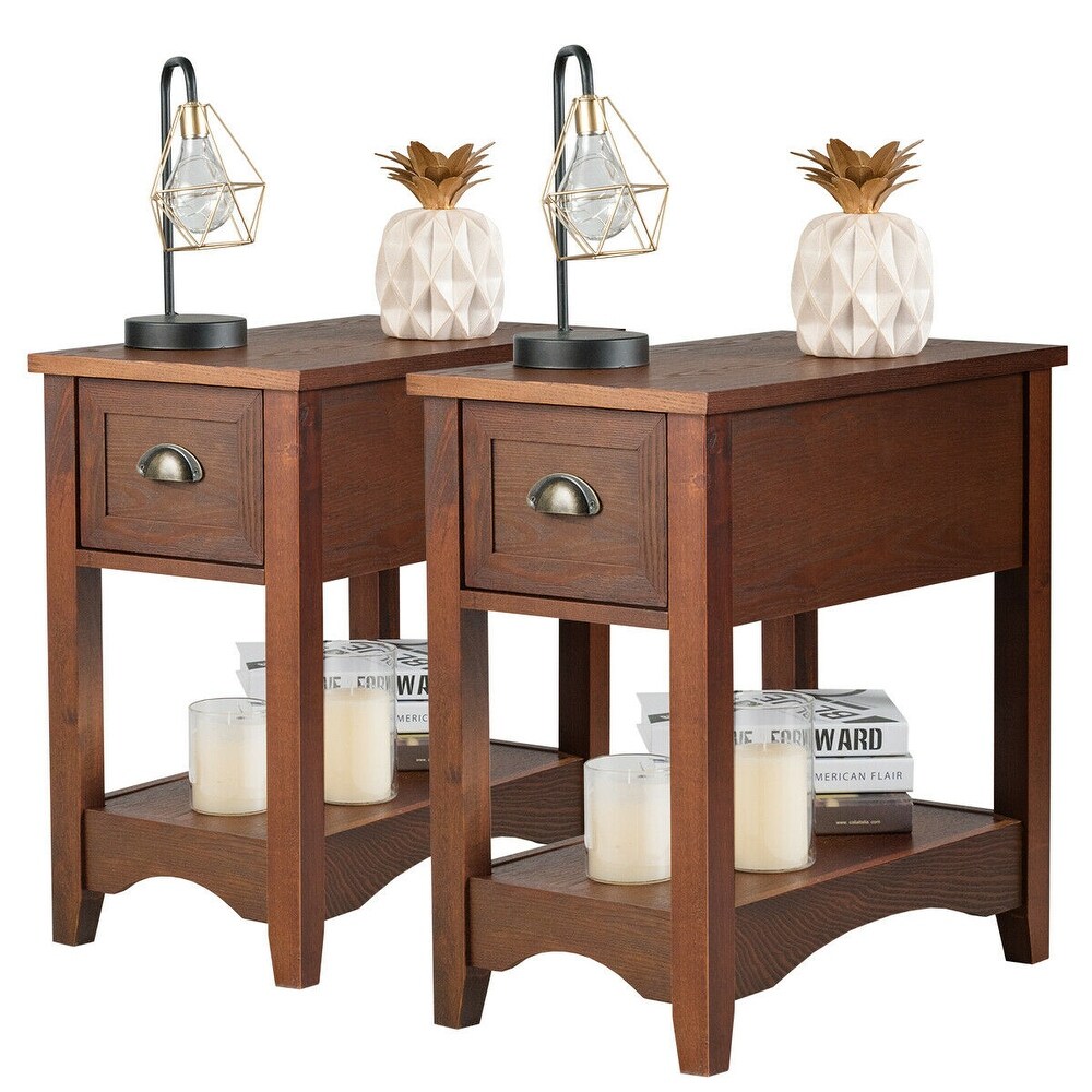 Gymax Set of 2 Contemporary Side End Table Compact Table w/ Drawer   13'' X 22'' X 23'' (L X W X H)