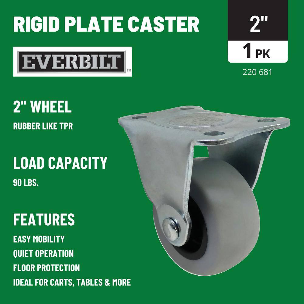 Everbilt 2 in. Gray Rubber Like TPR and Steel Rigid Plate Caster with 90 lbs. Load Rating 4033245EB