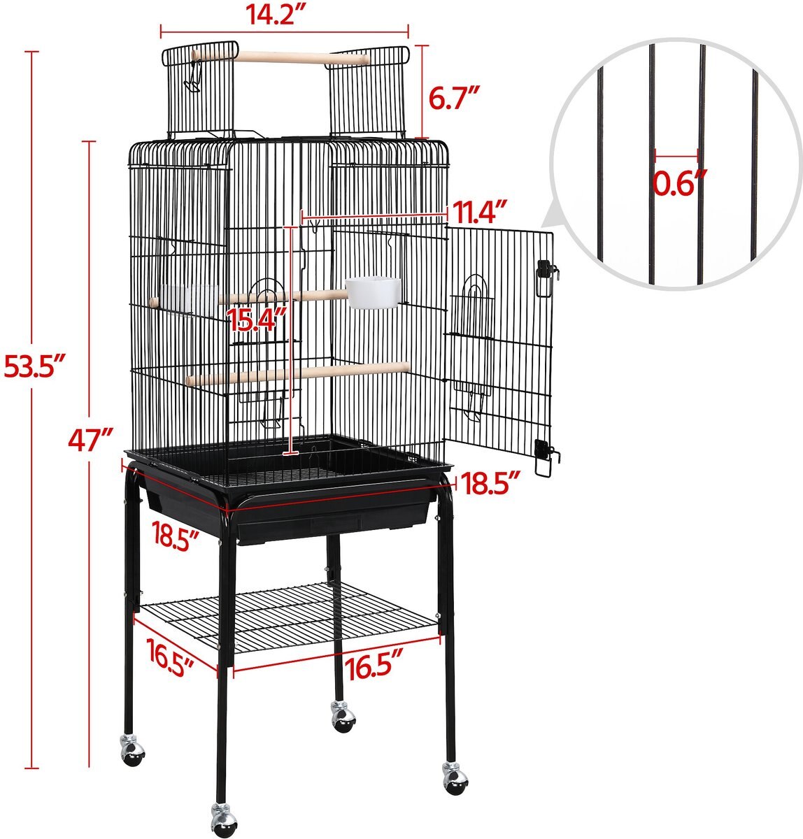 Yaheetech Play Top Detachable Rolling Stand Metal Bird Cage