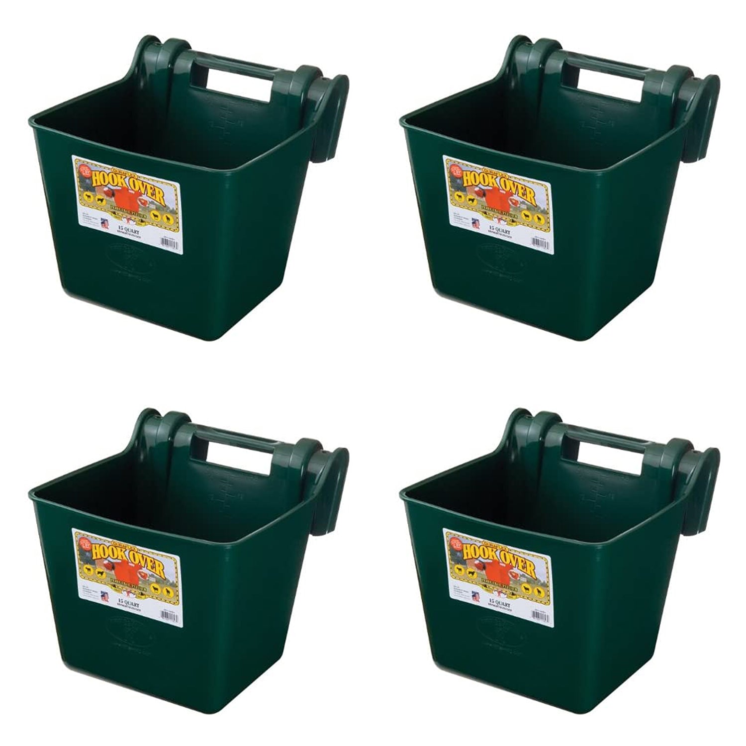 Little Giant Heavy Duty 15 Quart Mountable Plastic Hook Feeder， Green (4 Pack)