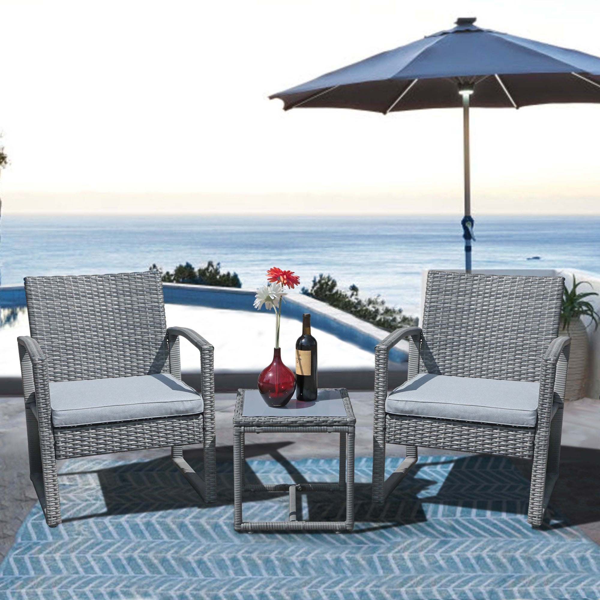 3-pc. Outdoor Cushioned Wicker Chat Set - Overstock - 32465550