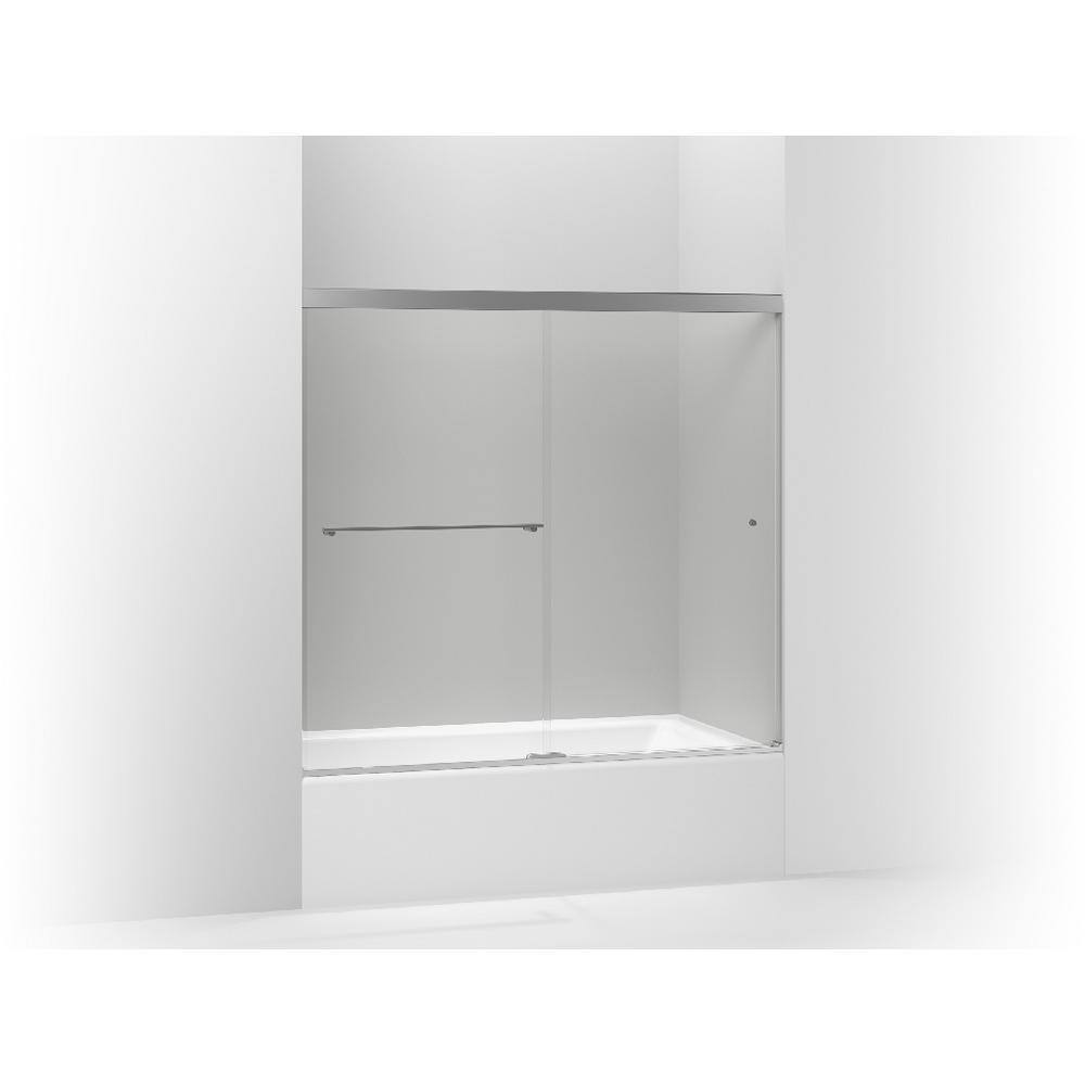 KOHLER Revel 59-58 in. x 55-12 in. Frameless Sliding Tub Door in Bright Polished Silver with Handle 707000-L-SHP