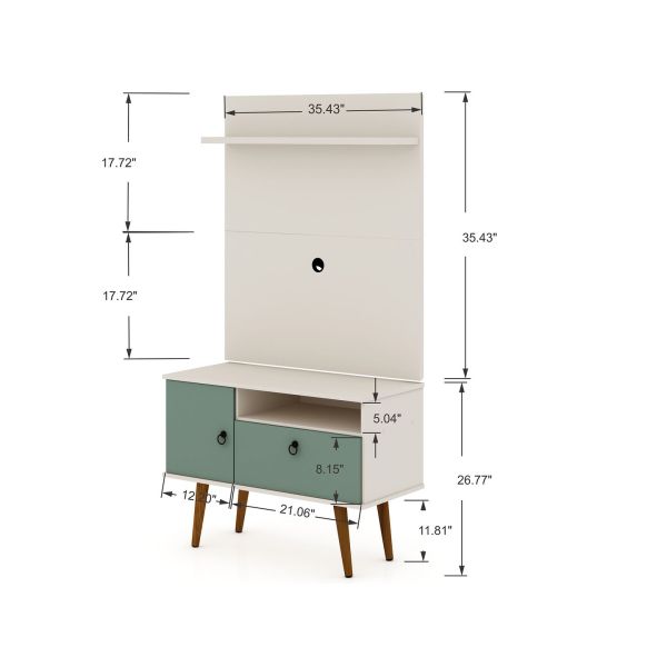 Tribeca 35.43 TV Stand and Panel in Off White and Green Mint