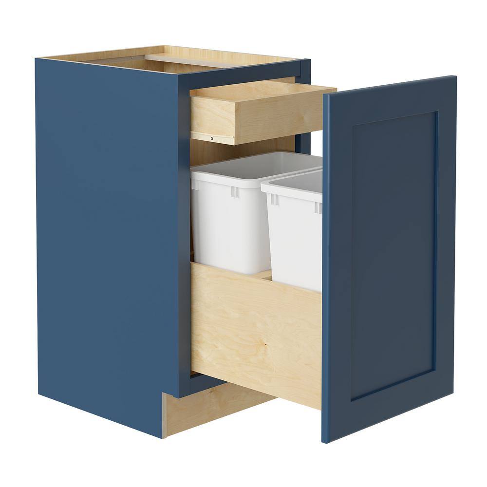 Home Decorators Collection Newport 21 in. W x 24 in. D x 34.5 in. H Blue Painted Plywood Shaker Stock Assembled Trash Can Kitchen Cabinet B2DWB21-NMB