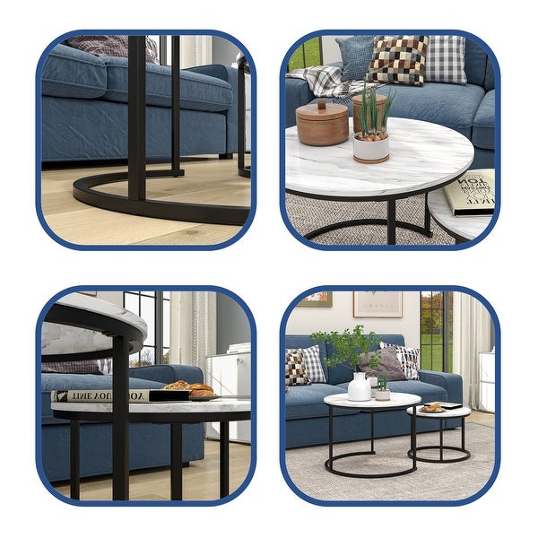 BlackandWhite Round Coffee Tables for Living Room(Set of 2)