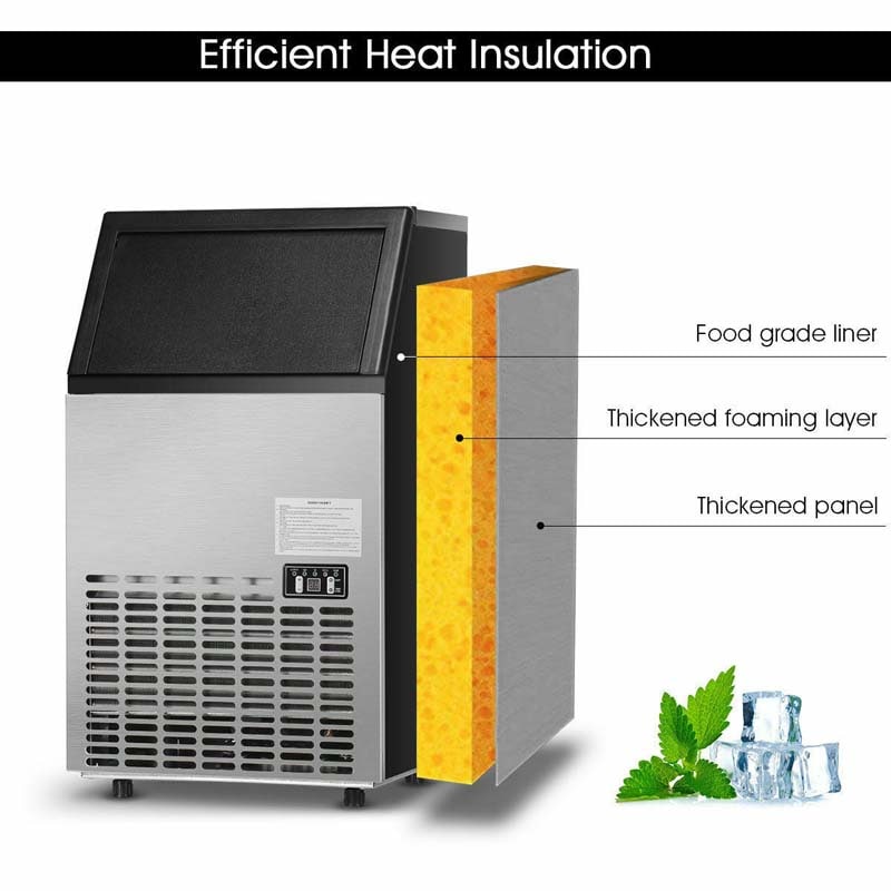 110LBS/24H Commercial Ice Maker with 33LBS Storage Capacity, Free-Standing Ice Machine