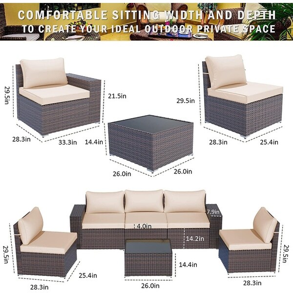 Kullavik Patio Furniture Set Sofa 6Piece Wicker Sectional Sofa Set，Outdoor Furniture Rattan Patio Sofa Conversation Set