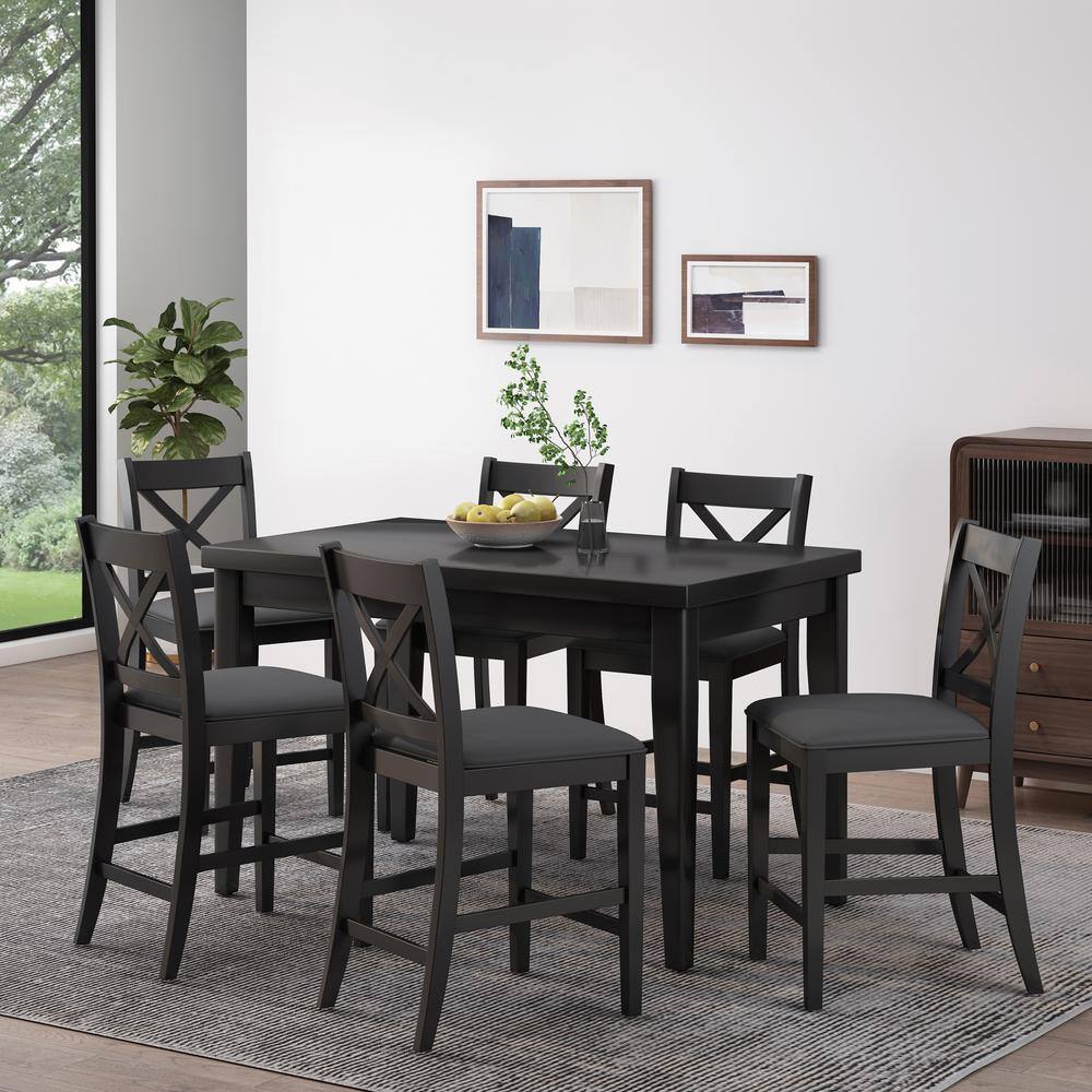 Noble House Staley 7-Piece Black Counter Height Dining Set 105619