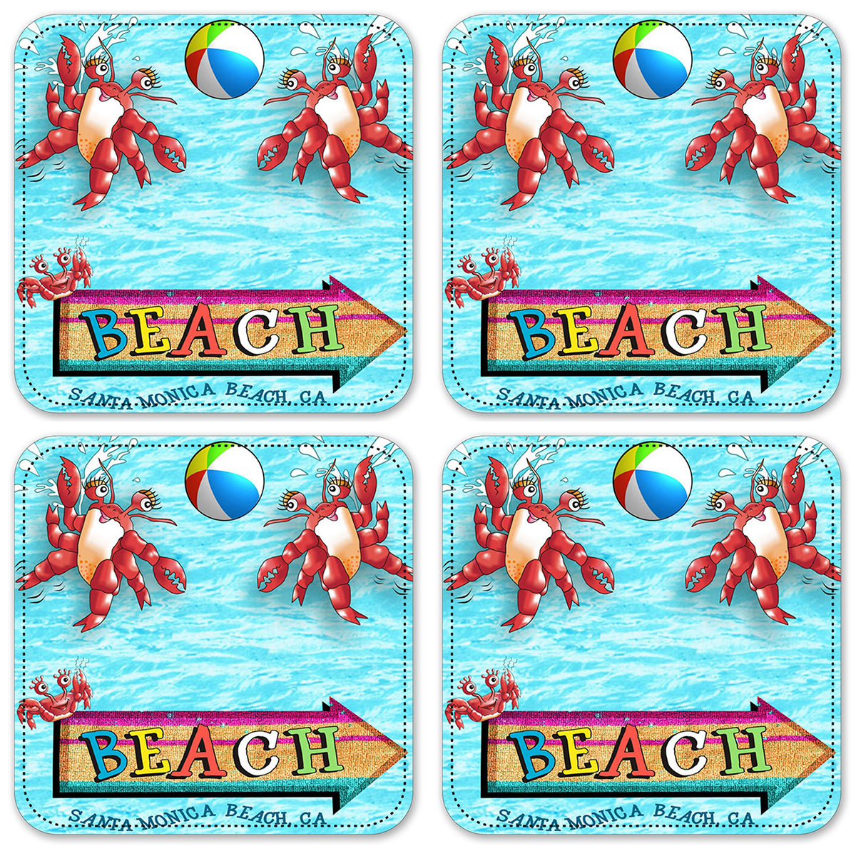 Vinyl Drink Coasters - Set of 4 - Santa Monica Beach