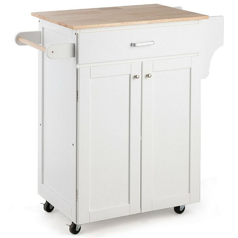 Rolling Kitchen Island Cart Storage Cabinet With Spice Rack-white