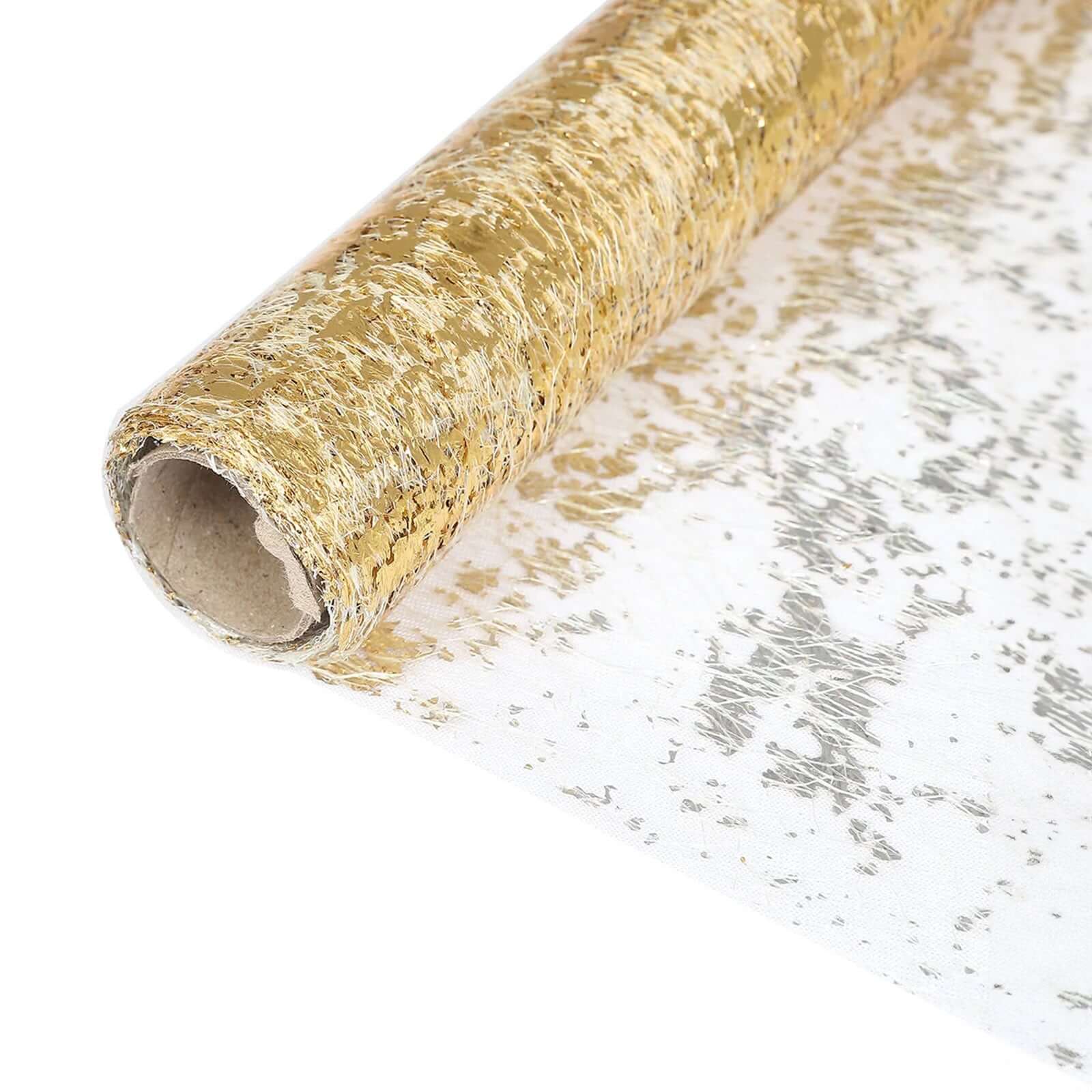 Sparkly Metallic Gold Foil Thin Mesh Polyester Table Runner 25GSM 108